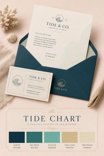 Branding mockup of Tide Chart color palette in use