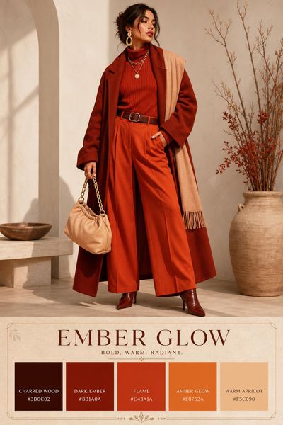 Fashion design mockup of Ember Glow color palette in use