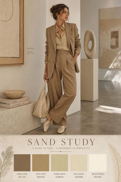 Fashion design mockup of Sand Study color palette in use
