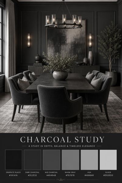 Interior design mockup of Charcoal Study color palette in use