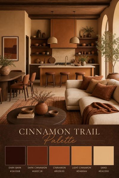 Interior design mockup of Cinnamon Trail Palette color palette in use