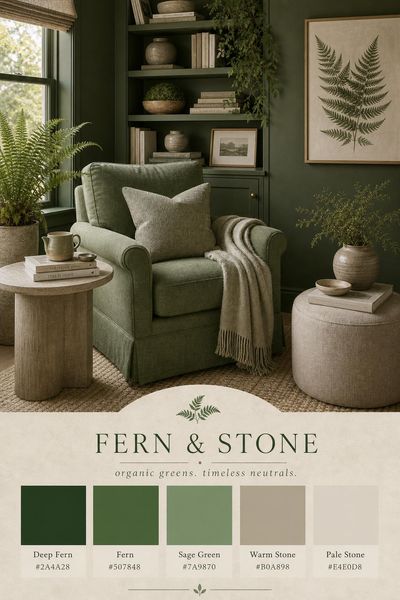 Interior design mockup of Fern and Stone color palette in use