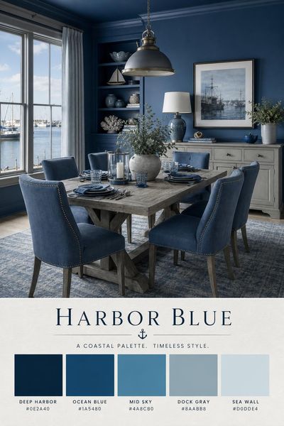 Interior design mockup of Harbor Blue color palette in use