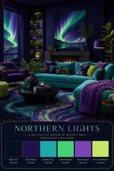 Interior design mockup of Northern Lights color palette in use