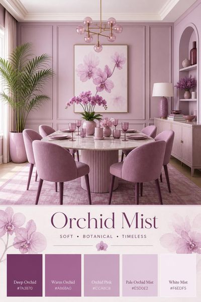 Interior design mockup of Orchid Mist color palette in use