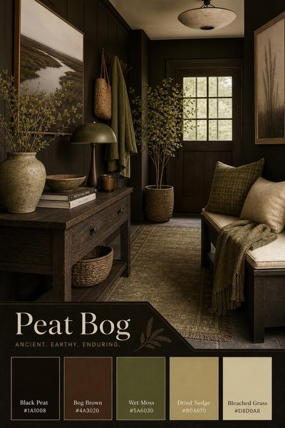Interior design mockup of Peat Bog color palette in use