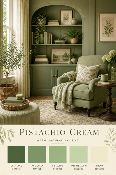 Interior design mockup of Pistachio Cream color palette in use