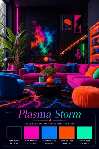 Interior design mockup of Plasma Storm color palette in use