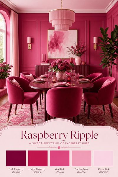 Interior design mockup of Raspberry Ripple color palette in use