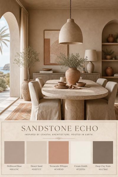Interior design mockup of Sandstone Echo color palette in use