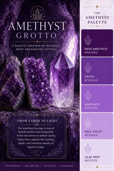 Creative mockup of Amethyst Grotto color palette in use