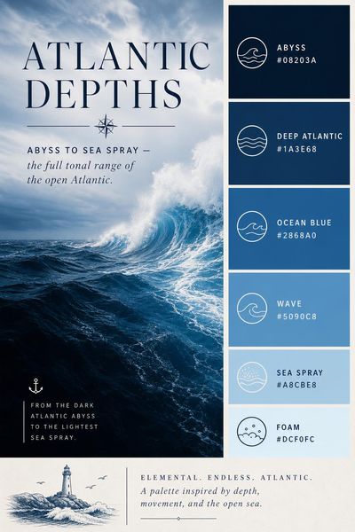 Creative mockup of Atlantic Depths color palette in use