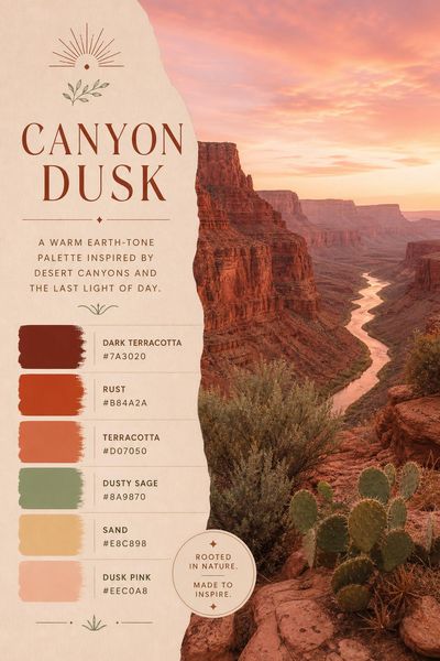 Creative mockup of Canyon Dusk color palette in use