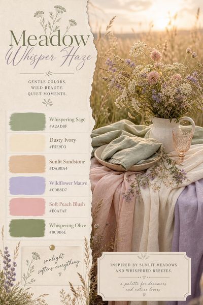 Creative mockup of Meadow Whisper Haze color palette in use