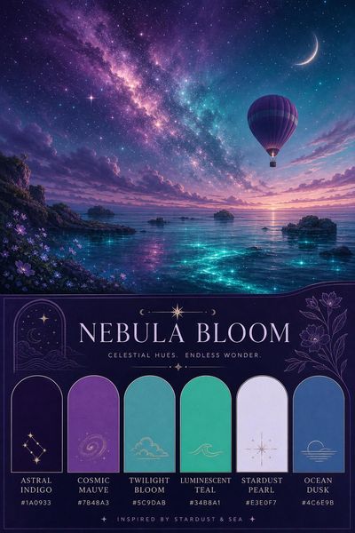 Creative mockup of Nebula Bloom color palette in use