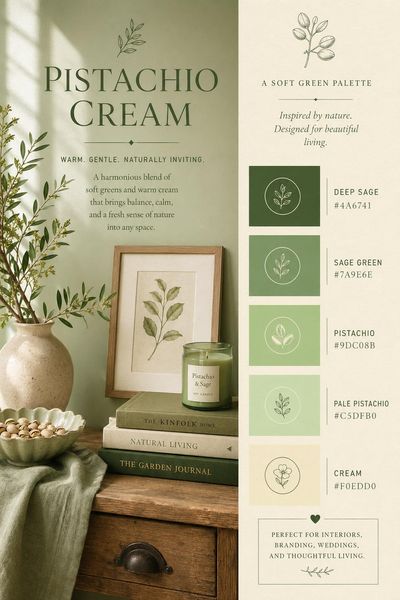 Creative mockup of Pistachio Cream color palette in use