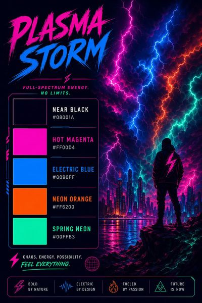 Creative mockup of Plasma Storm color palette in use