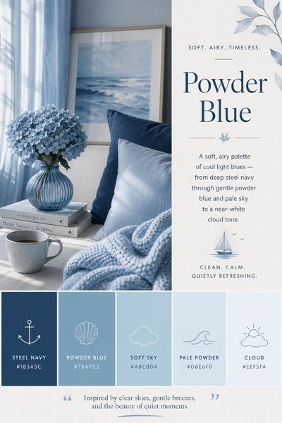 Creative mockup of Powder Blue color palette in use